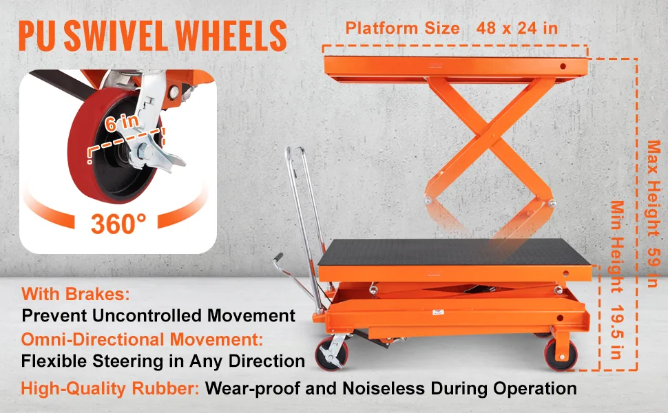VEVOR Hydraulic Lift Table Cart Orange Double Scissor 1760 l overview