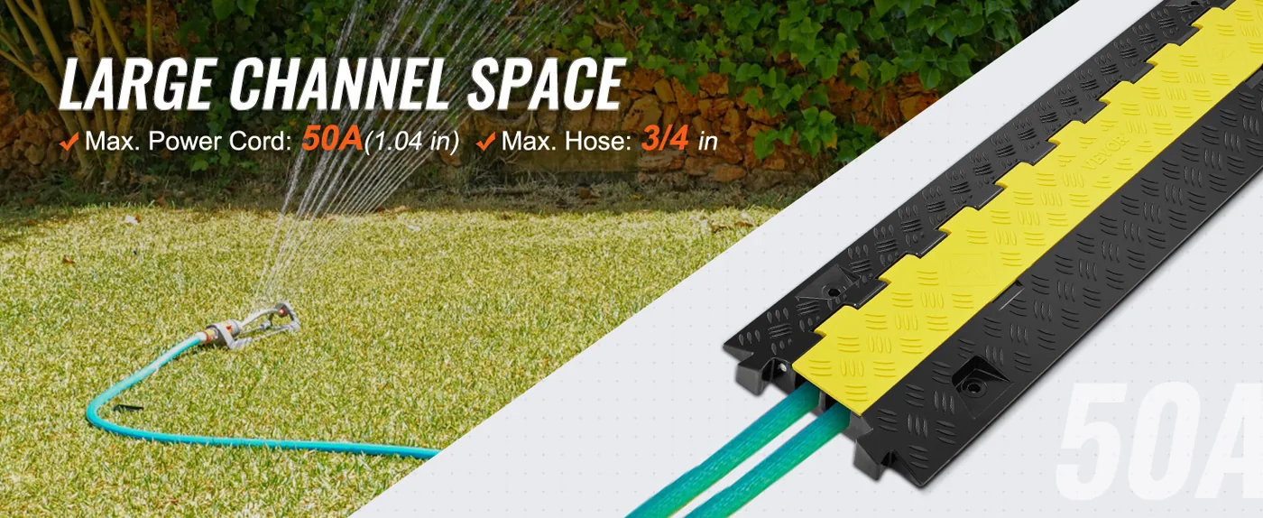 VEVOR 1 Pack 2 Channel Cable Protector Ramp 22,000 lbs Enough Space for Cables