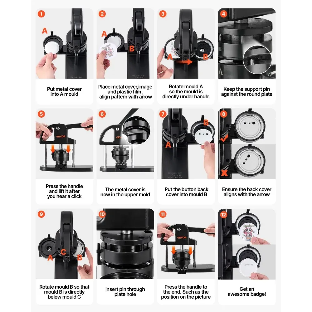 VEVOR Button Maker 1"&1.25"&2.25" Black 300 Pcs product image 6