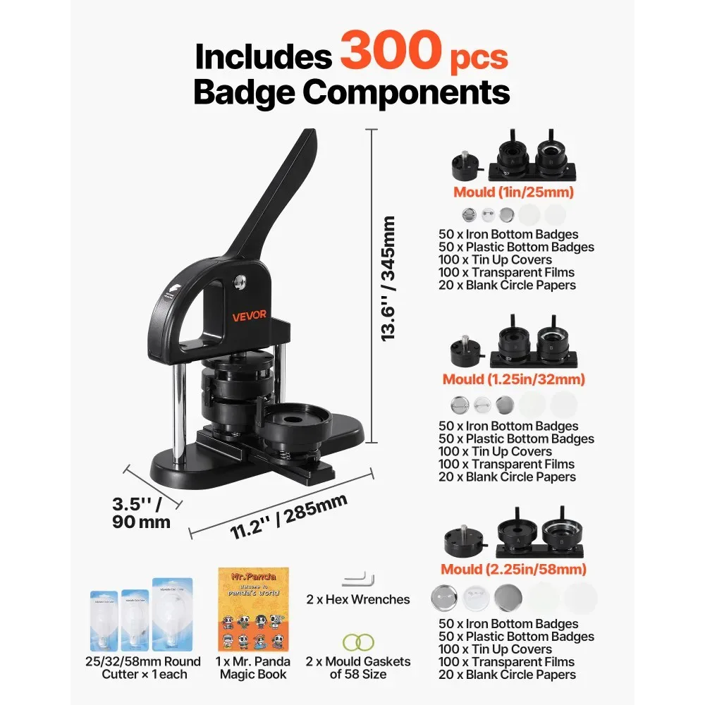 VEVOR Button Maker 1"&1.25"&2.25" Black 300 Pcs product image 7