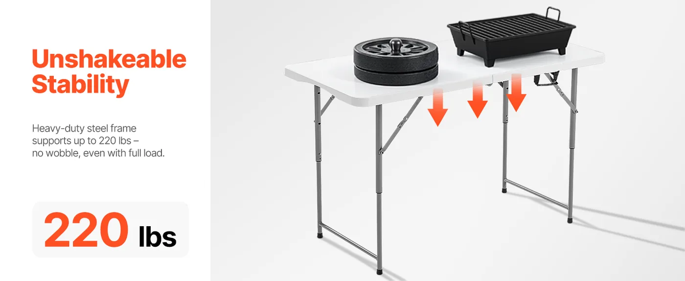 VEVOR Folding Table 4 ft White High Stability