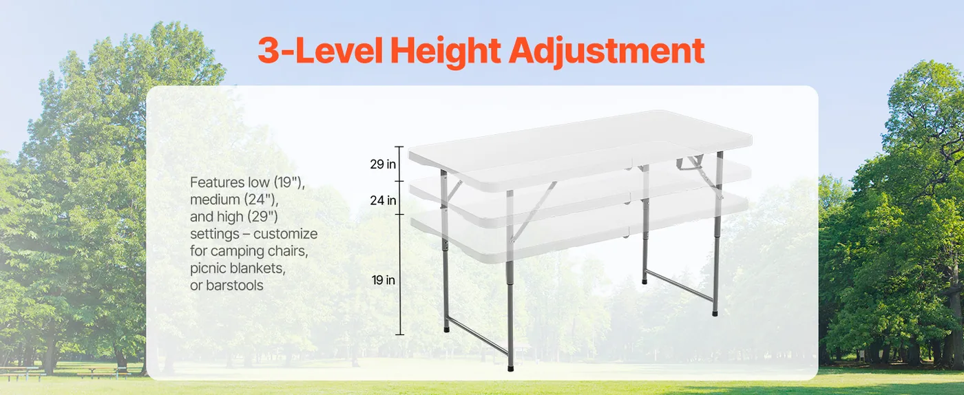 VEVOR Folding Table 4 ft White 3 Adjustable Heights
