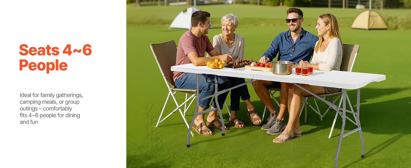 VEVOR Folding Table 6 ft White Large Space