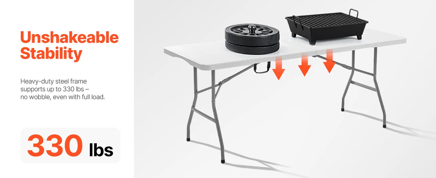 VEVOR Folding Table 6 ft White High Stability