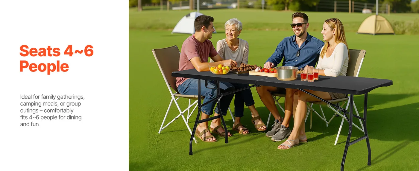 VEVOR Folding Table 6 ft Black Large Space