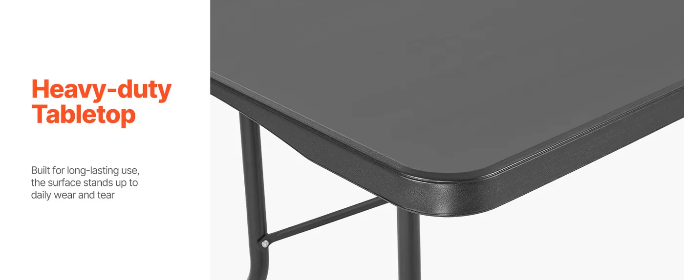 VEVOR Folding Table 6 ft Black Durable Tabletop