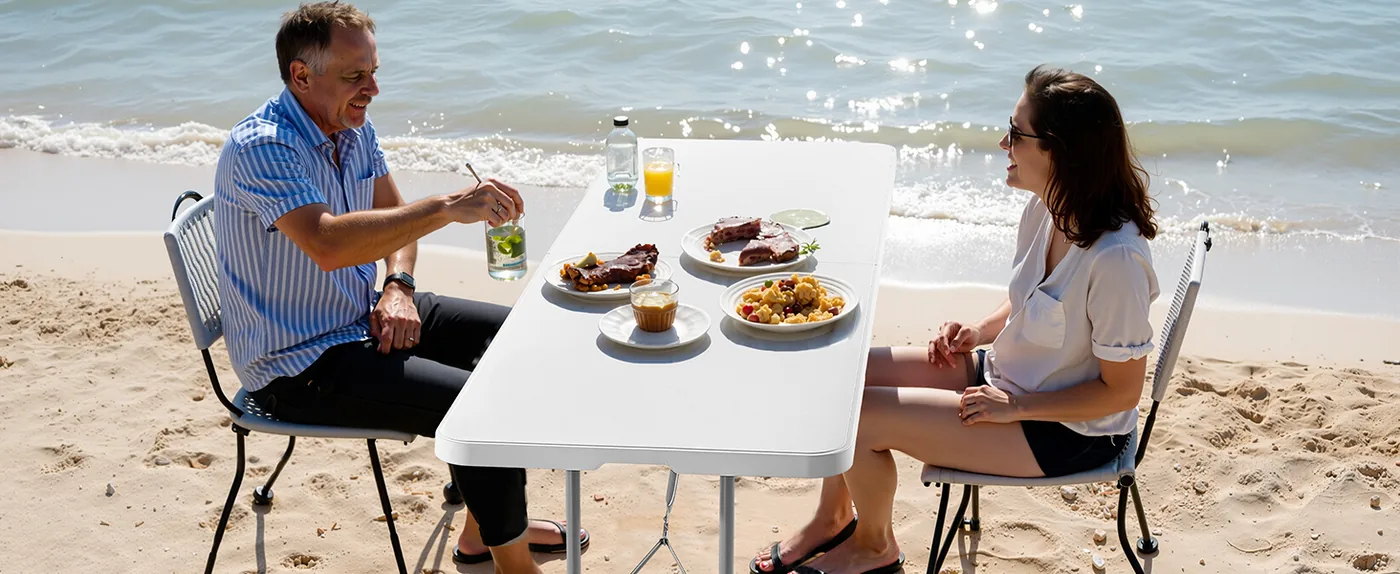 VEVOR Folding Table 8 ft White Beach