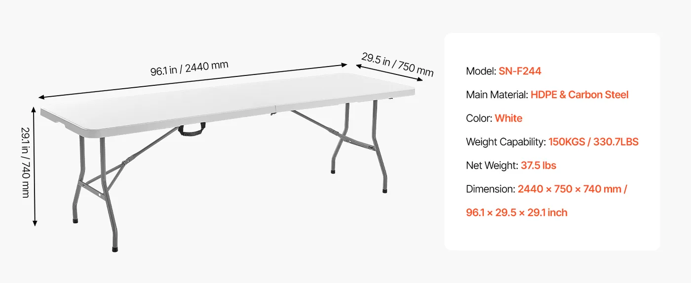 VEVOR Folding Table 8 ft White feature 1
