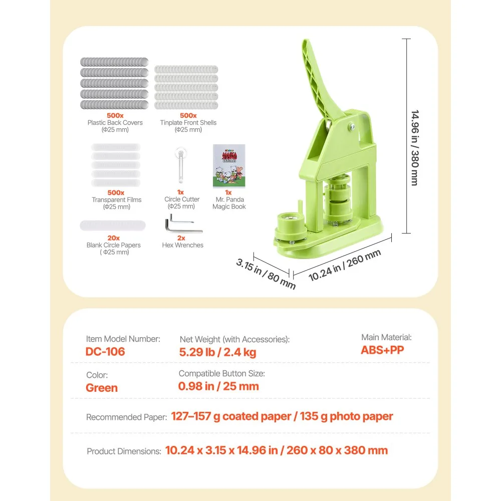VEVOR Button Maker Machine 25mm Rotation 500pcs product image 7