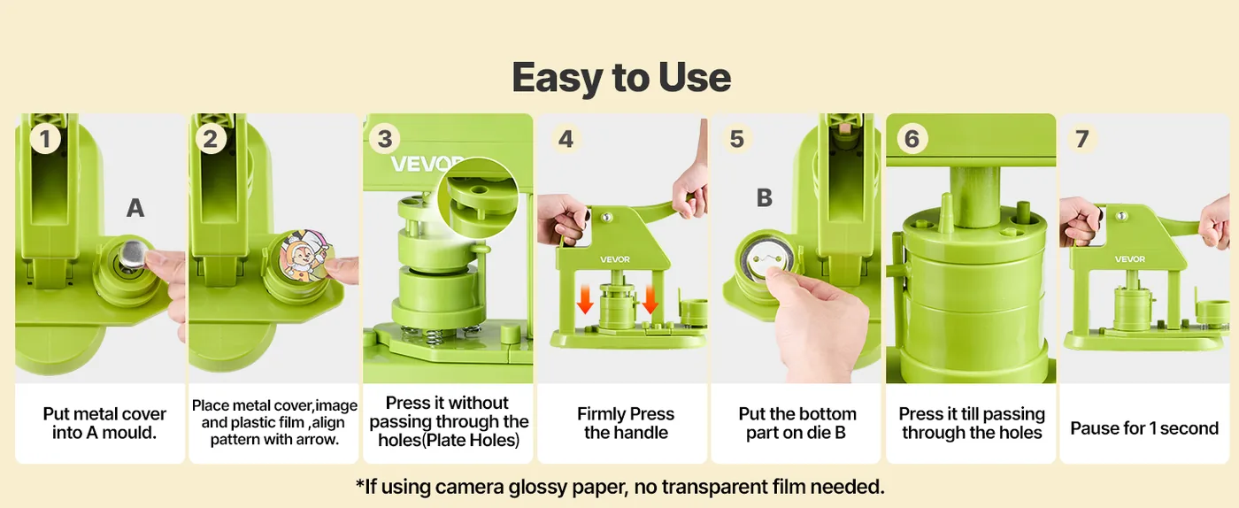 VEVOR Button Maker Machine 25mm Rotation 500pcs How to Use
