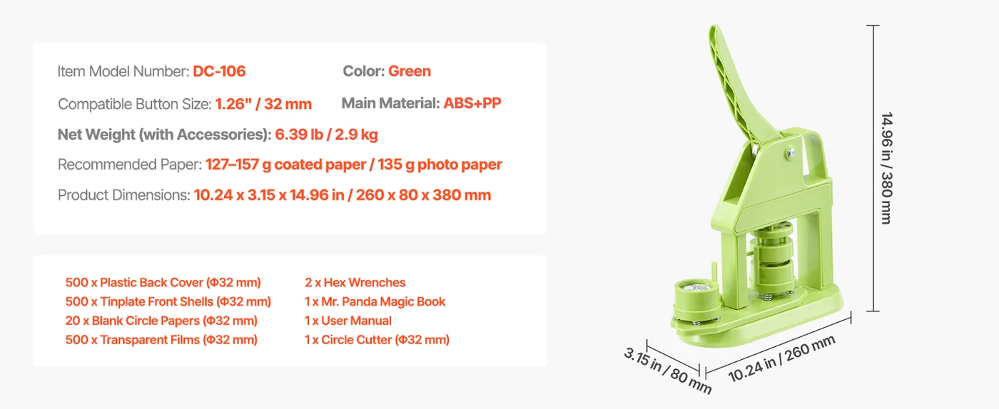VEVOR Button Maker Machine 32mm Rotation 500pcs feature 1