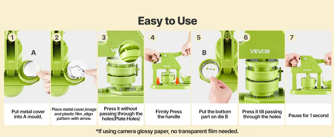 VEVOR Button Maker Machine 58mm Rotation 100pcs How to Use