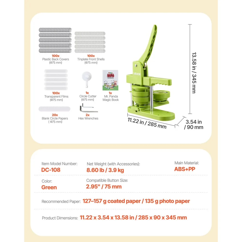 VEVOR Button Maker Machine 75mm Lateral movement 100pcs product image 7