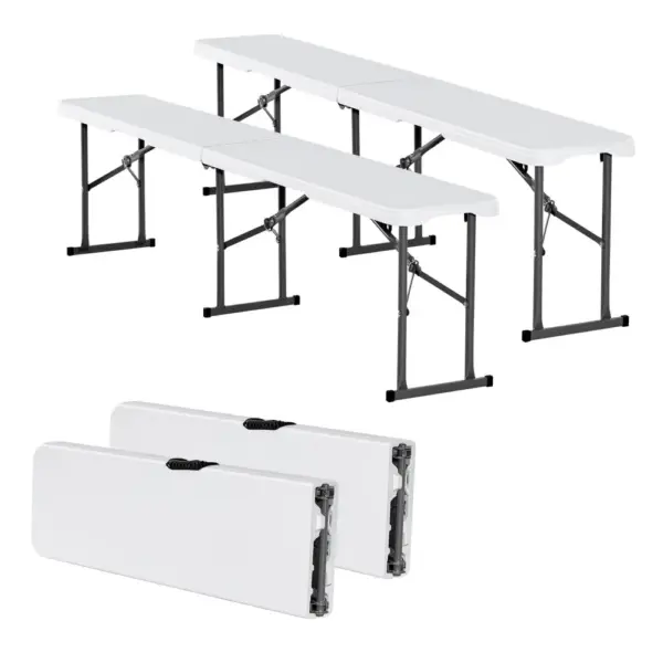 VEVOR Plastic Folding Bench White 2 PCS product image 1