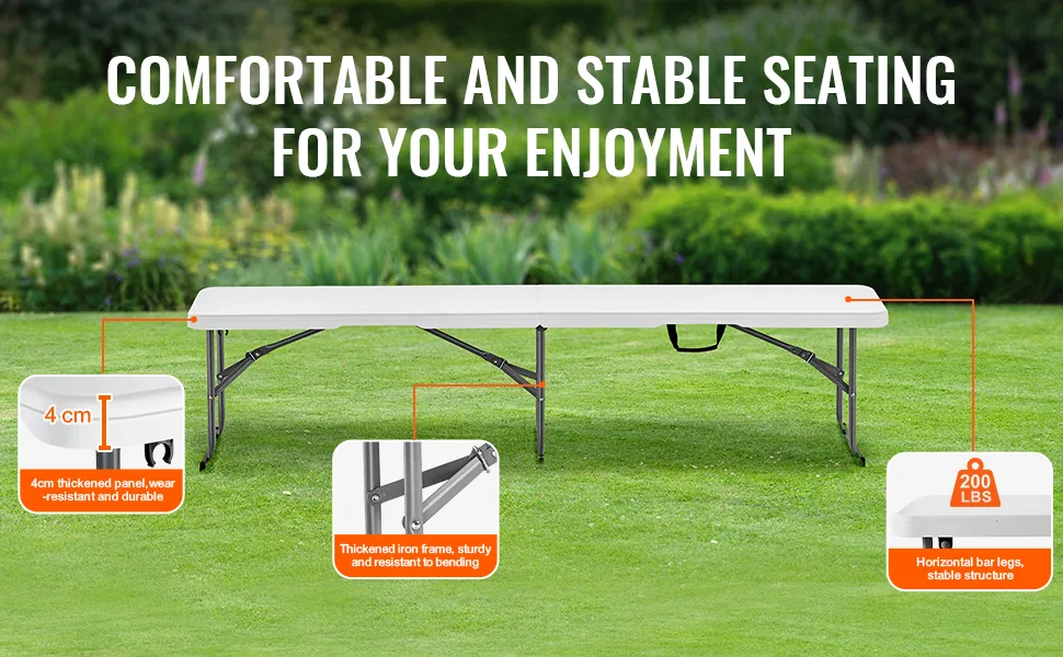 VEVOR Plastic Folding Bench White 2 PCS feature 1