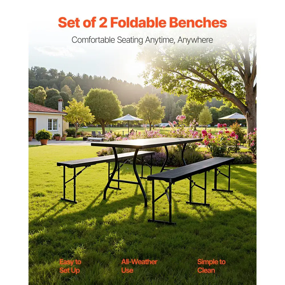 VEVOR Plastic Folding Bench Black 2 PCS product image 2