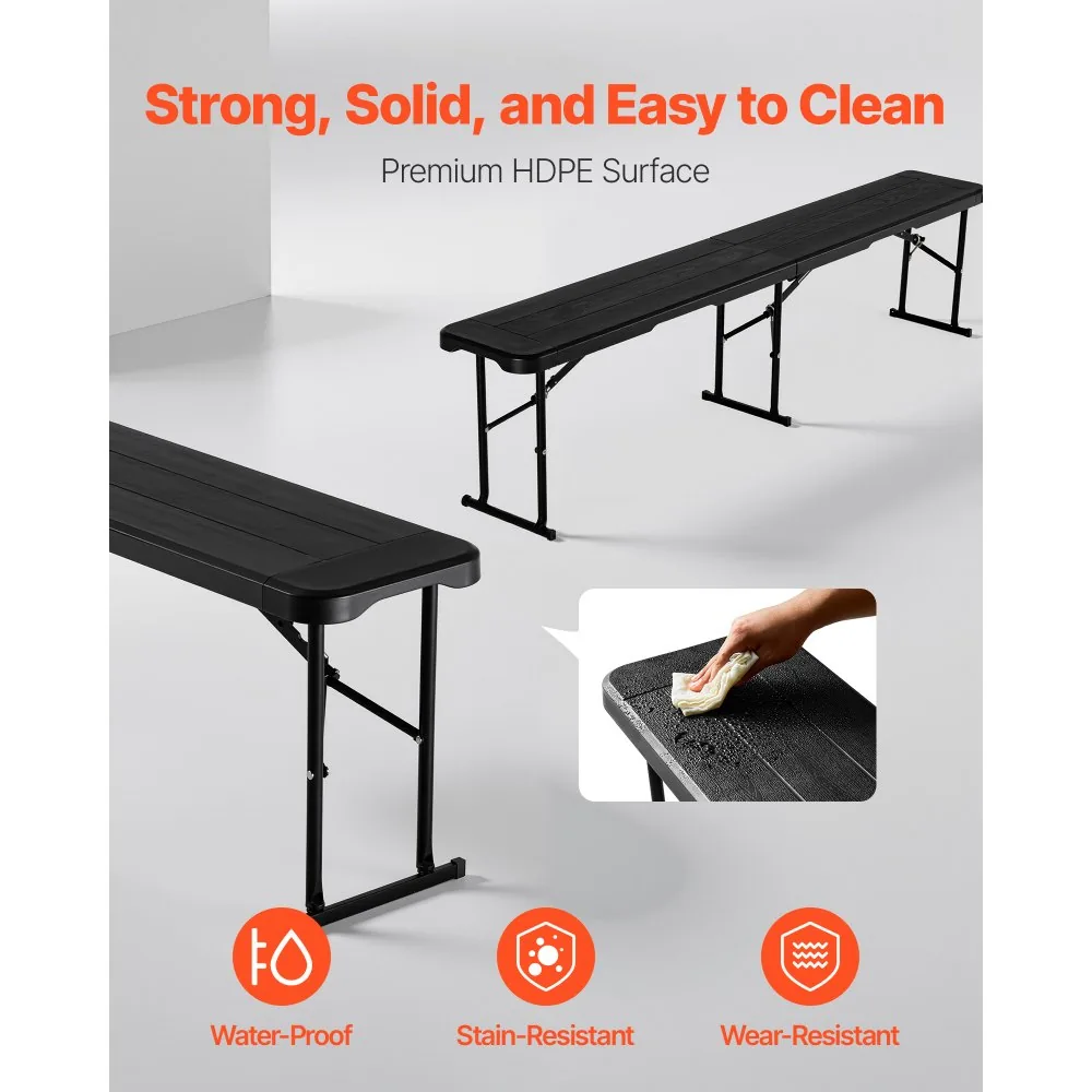 VEVOR Plastic Folding Bench Black 2 PCS product image 3