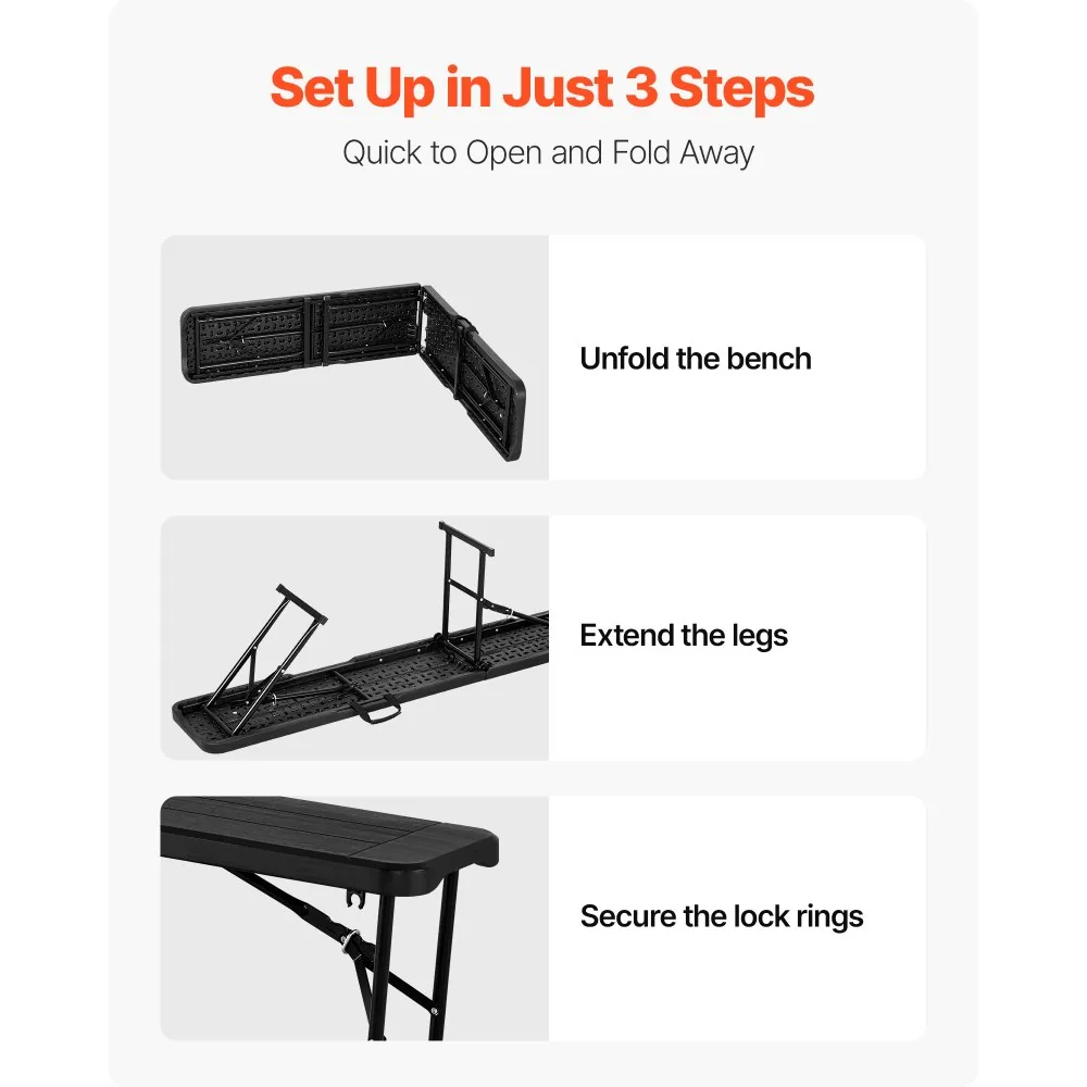 VEVOR Plastic Folding Bench Black 2 PCS product image 4