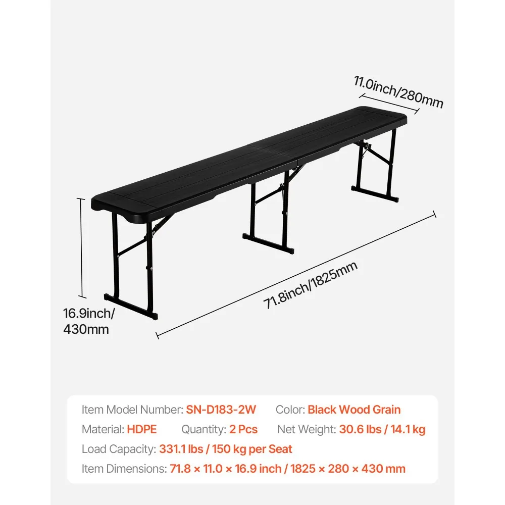VEVOR Plastic Folding Bench Black 2 PCS product image 7
