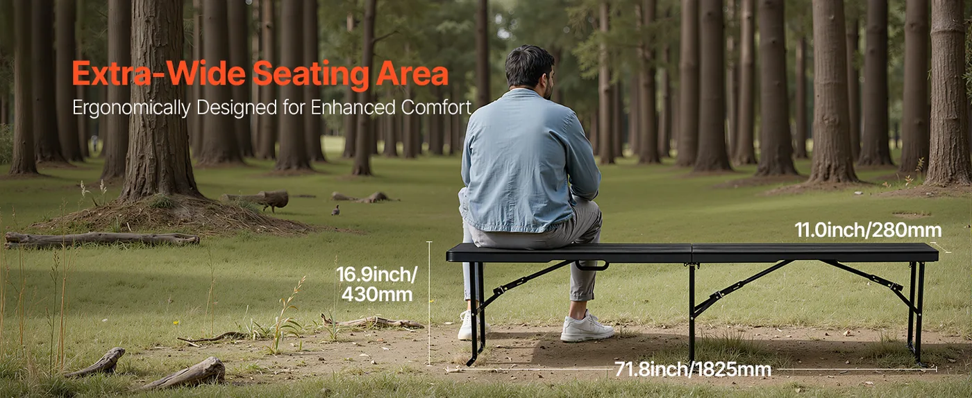VEVOR Plastic Folding Bench Black 2 PCS Wider Seat