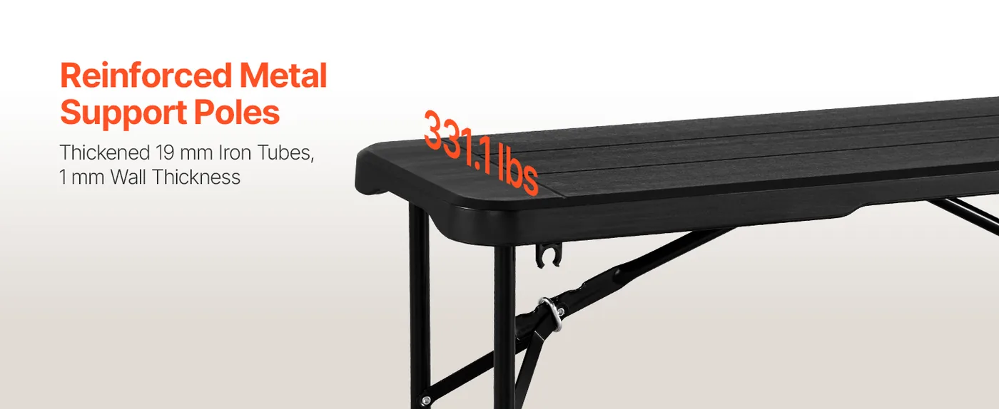VEVOR Plastic Folding Bench Black 2 PCS Support Poles