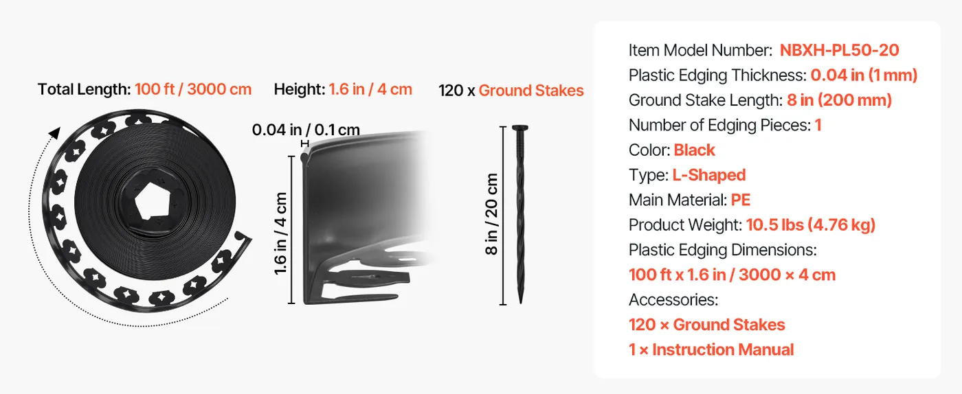 VEVOR Landscape Edging 1.5 inch x 100 ft feature 1