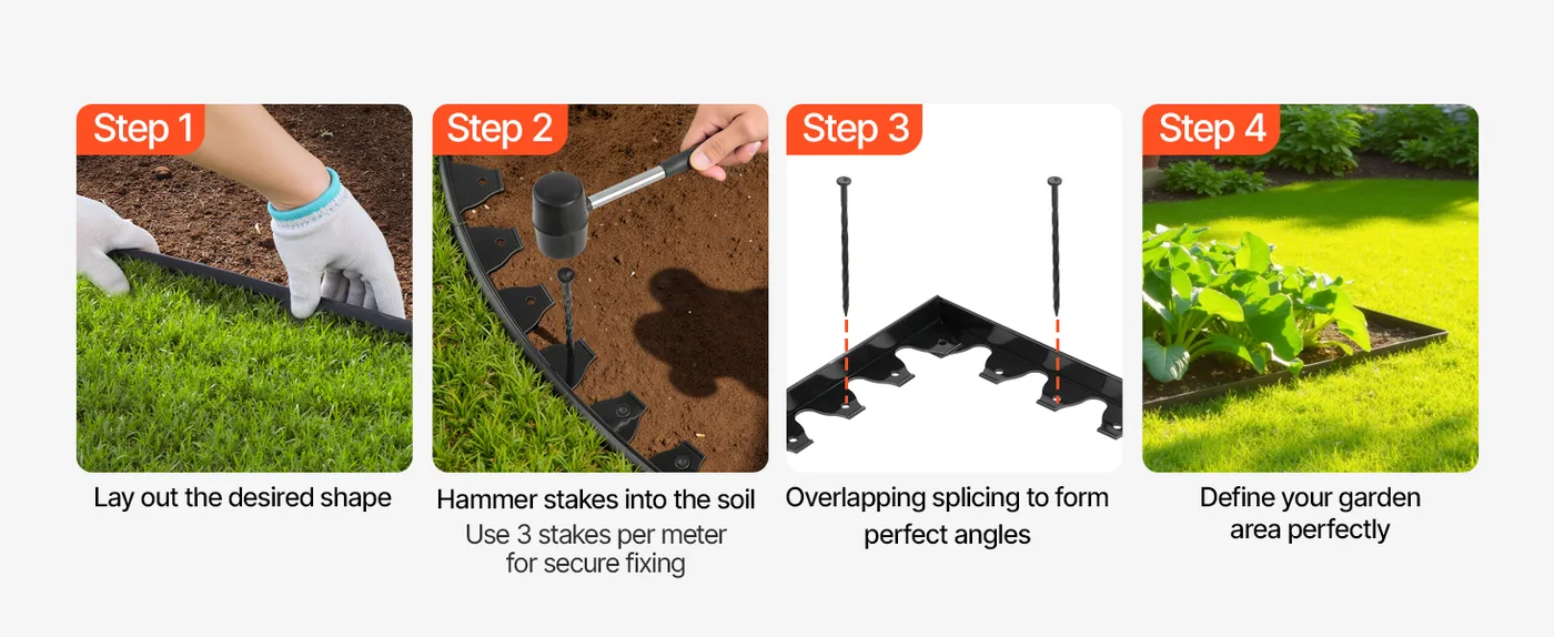 VEVOR Landscape Edging Border 1.6 inch x 6 ft 60 ft Easy Installation