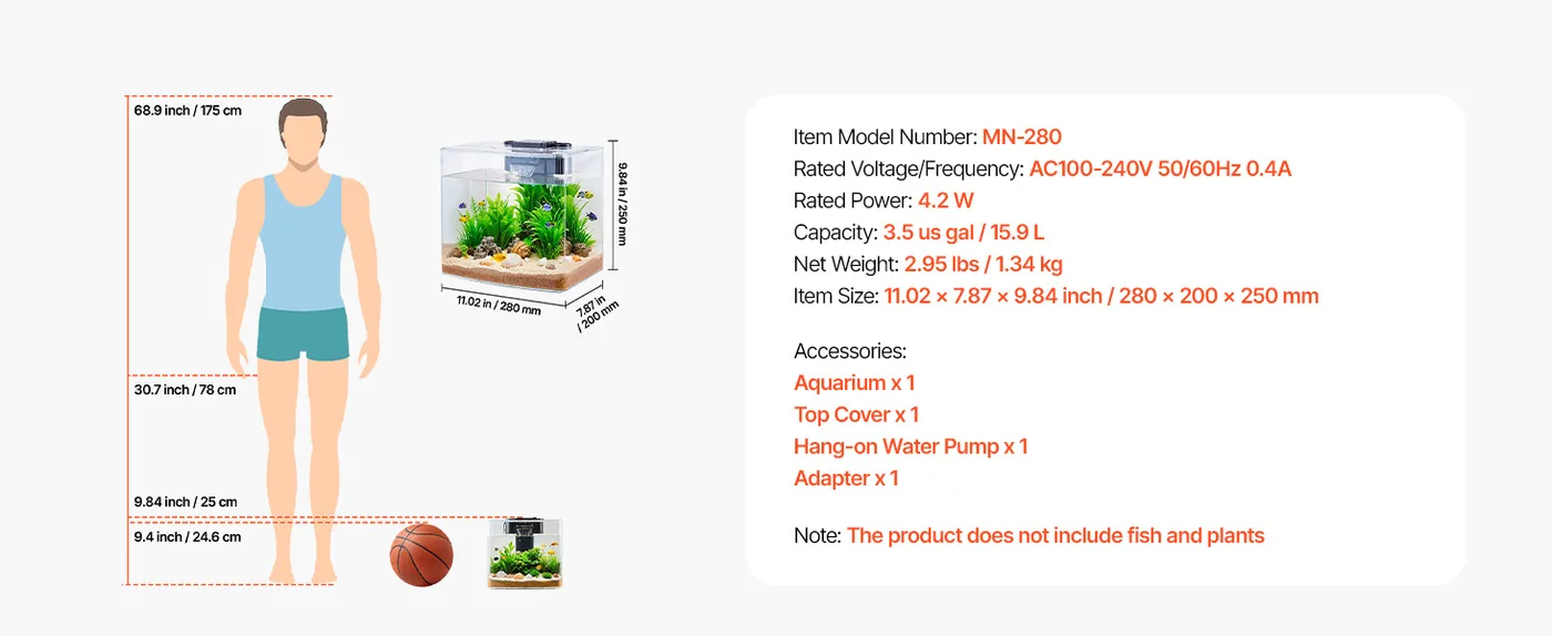 VEVOR Fish Tank Aquarium Arch & 3.5 gal feature 5