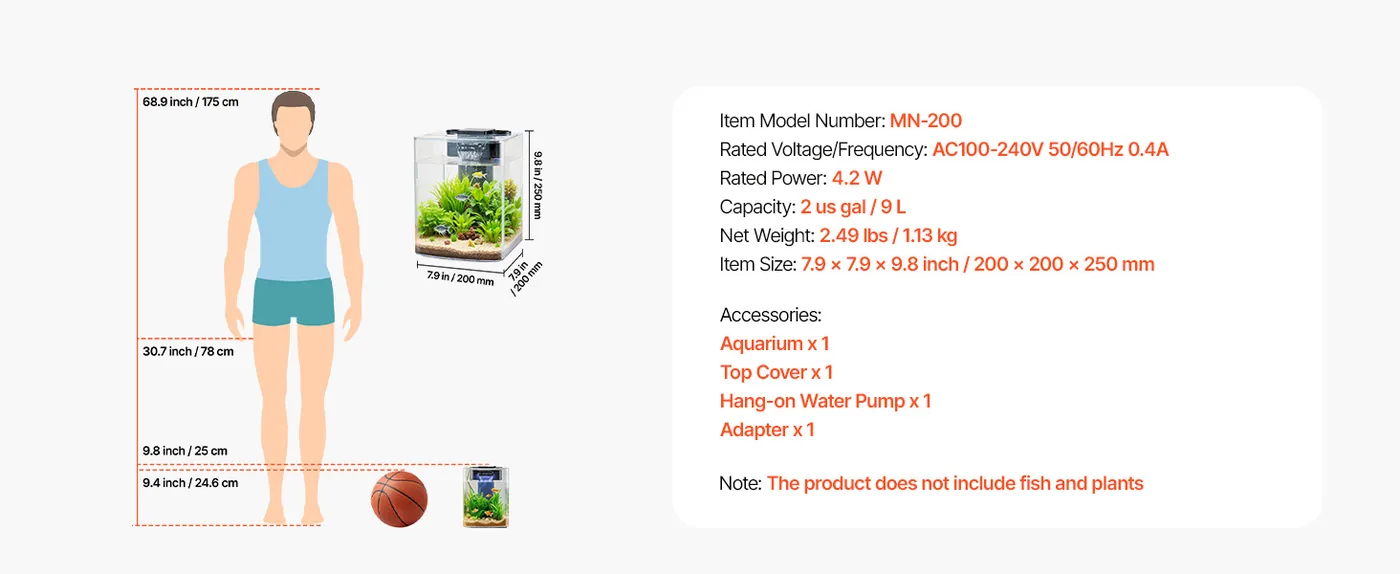 VEVOR Fish Tank Aquarium Arch & 2 gal feature 5