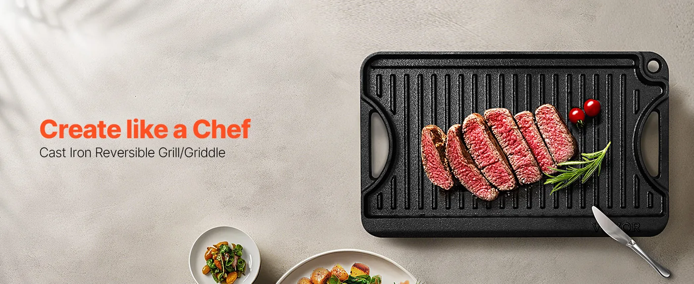 VEVOR Reversible Grill/Griddle 14 x 8.5 in overview