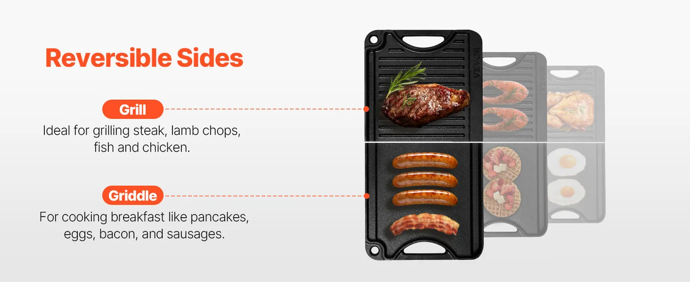 VEVOR Reversible Grill/Griddle 14 x 8.5 in Double-Sided
