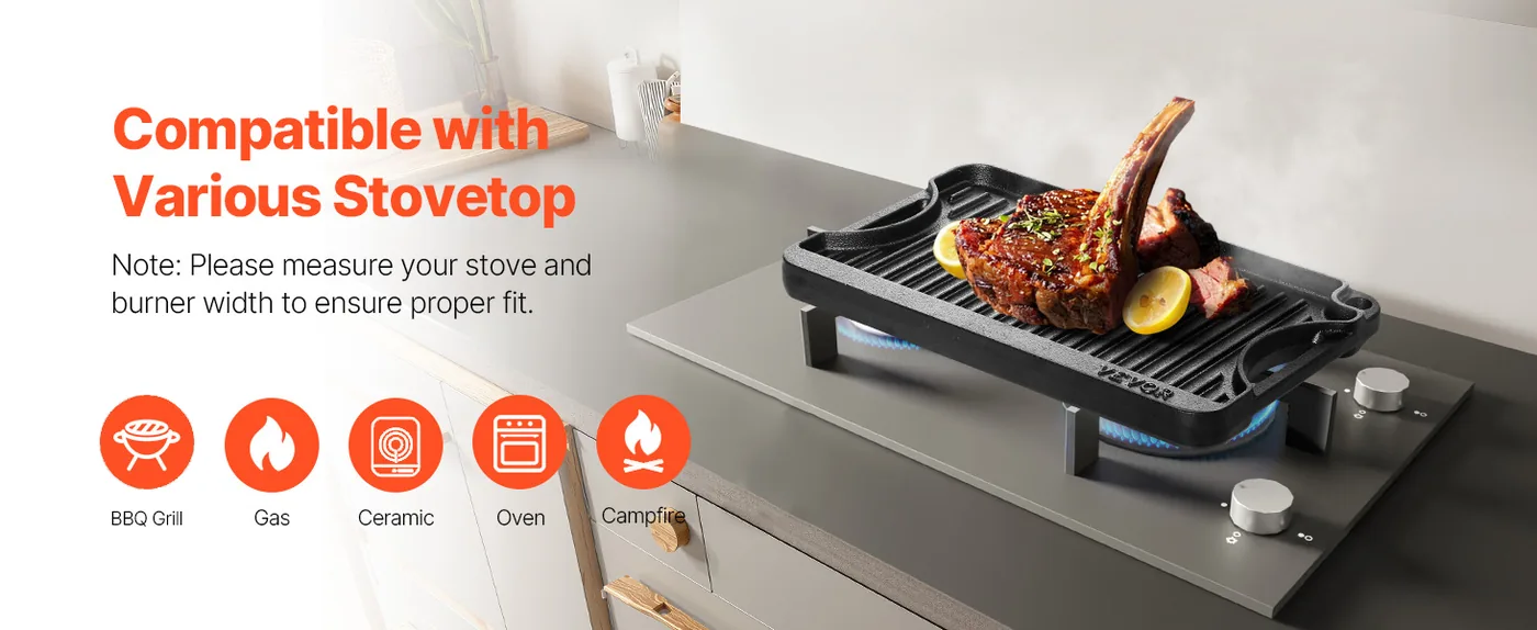VEVOR Reversible Grill/Griddle 14 x 8.5 in Highy Compatible