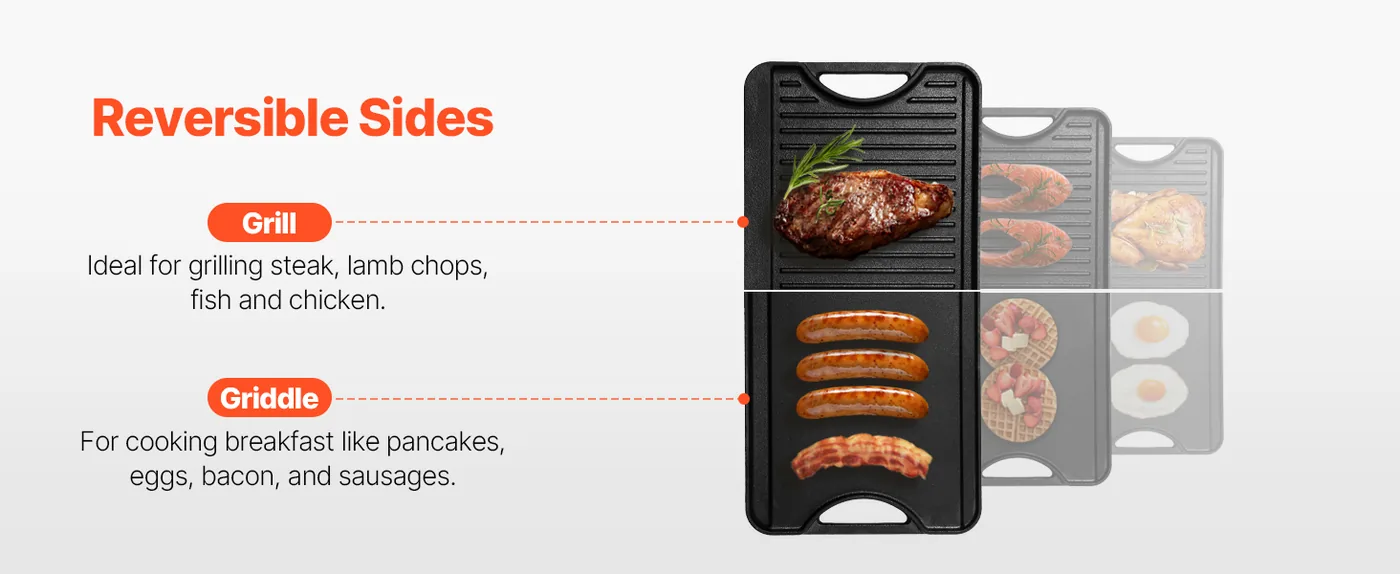 VEVOR Reversible Grill/Griddle 20 x 10 in Double-Sided