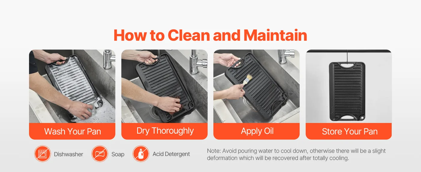 VEVOR Reversible Grill/Griddle 20 x 10 in Easy to Clean