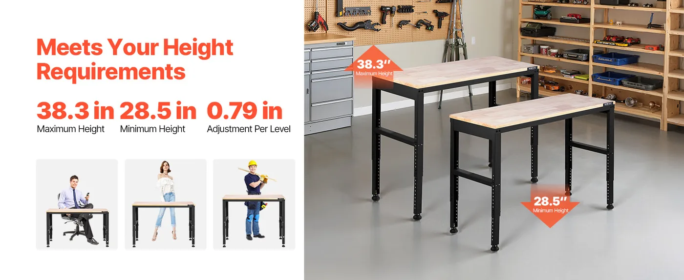 VEVOR Adjustable Workbench 48x20 inch 11-Level Heights