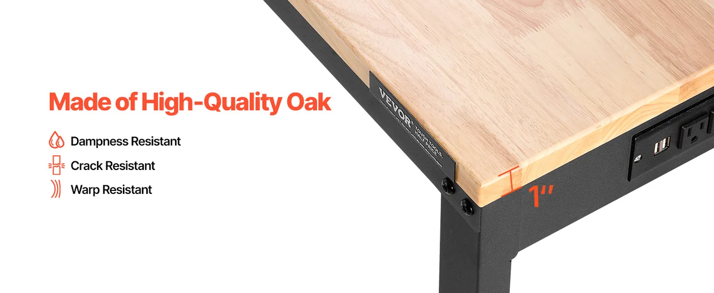 VEVOR Adjustable Workbench 48x20 inch 1-inch Oak Countertop
