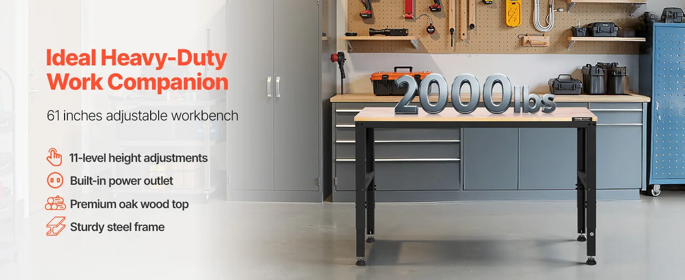 VEVOR Adjustable Workbench 61x20 inch overview