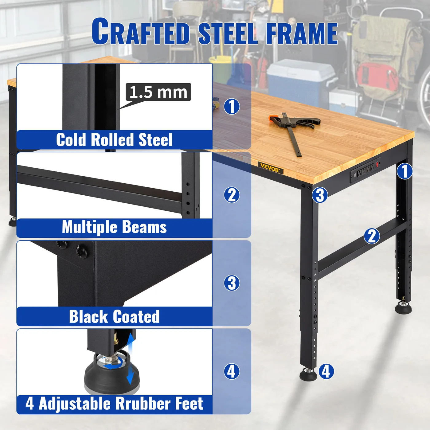 VEVOR Adjustable Workbench 61x20 inch feature 6