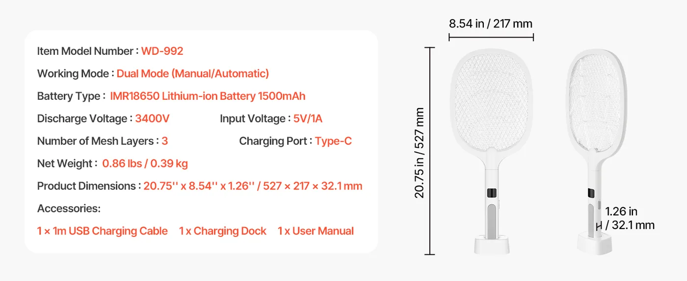 VEVOR Electric Fly Swatter Dual Mode (Manual/Automatic) feature 5