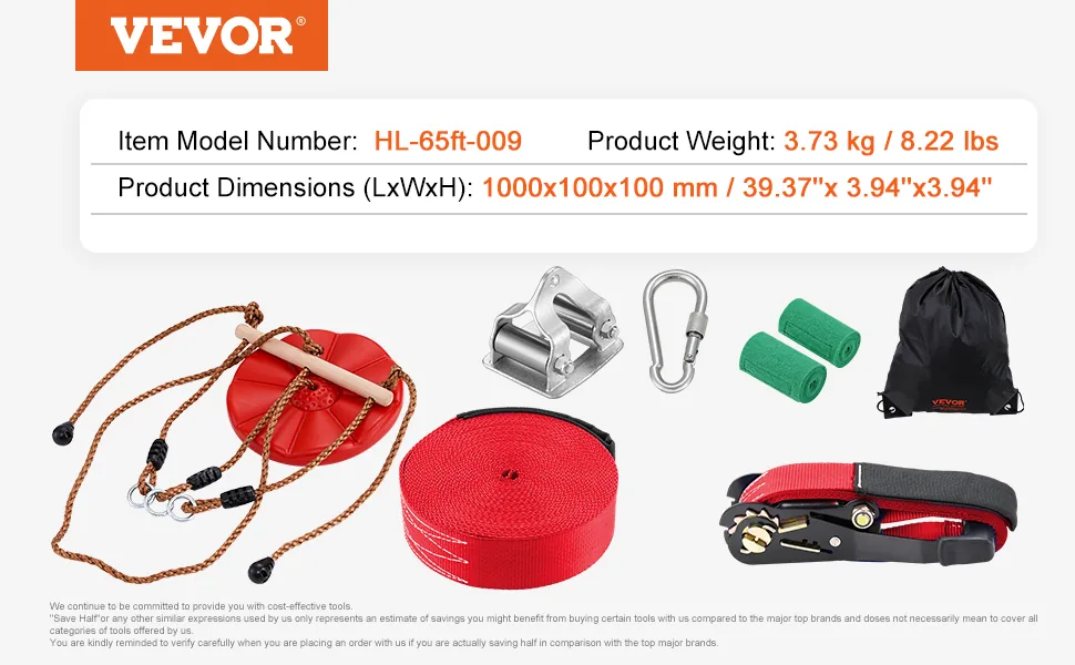 VEVOR Zipline Kit for Kids and Adult Nylon 65 ft feature 5