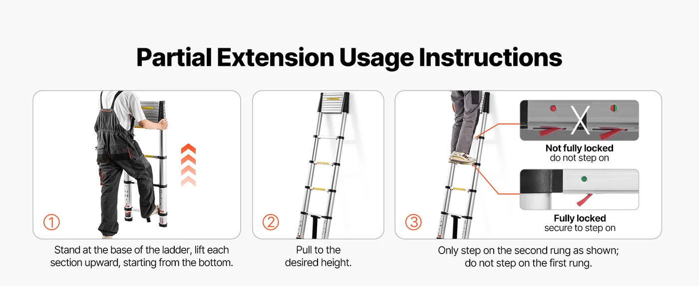 VEVOR 12.5ft Telescoping Ladder 12.5 ft Partial Extension Usage