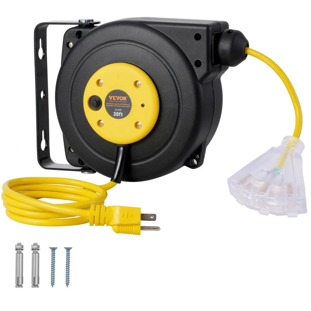 VEVOR Retractable Extension Cord Reel 30 ft Yellow+Black product image 1