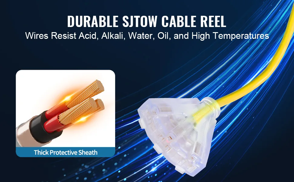 VEVOR Retractable Extension Cord Reel 30 ft Yellow+Black feature 2