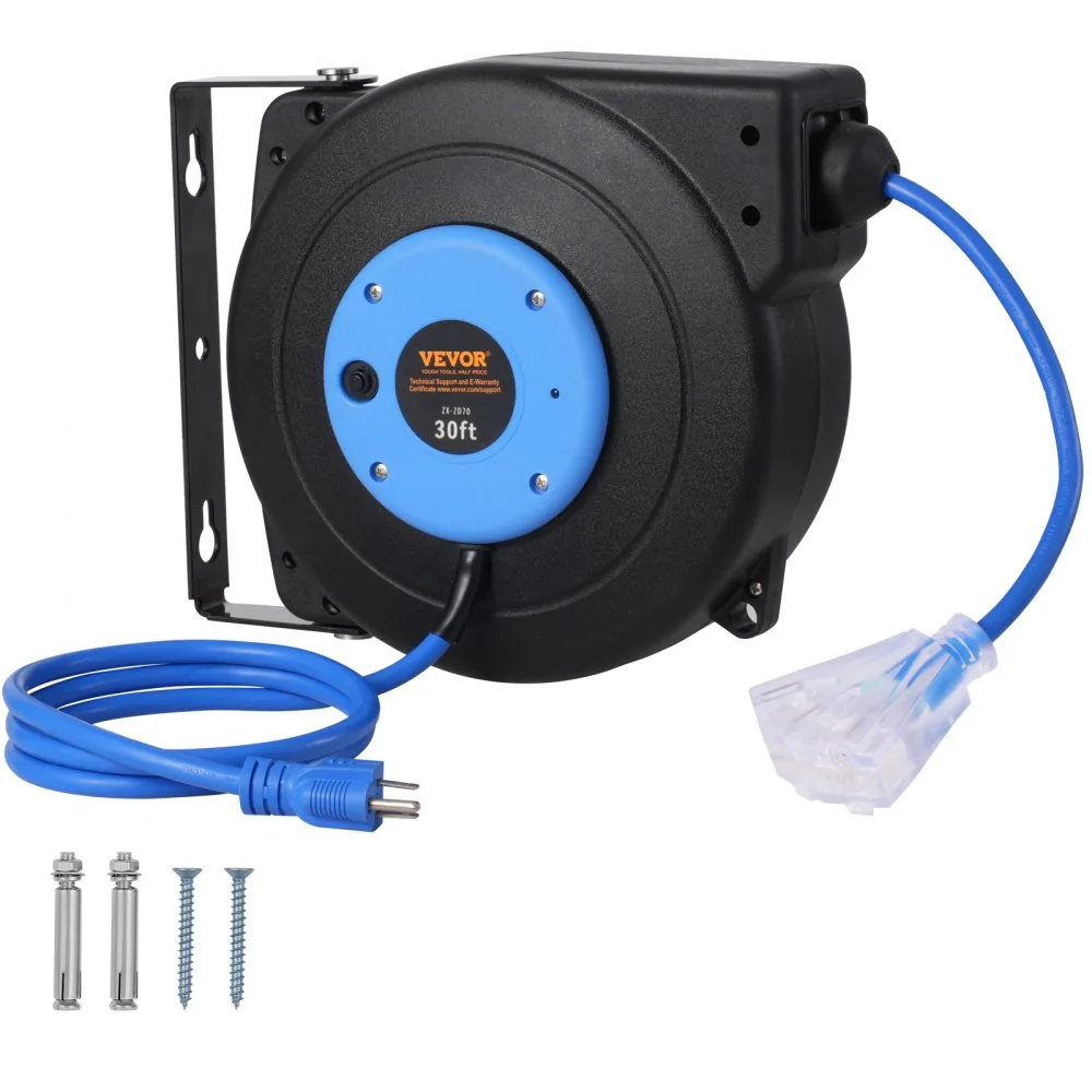 VEVOR Retractable Extension Cord Reel 30 ft Black+Blue product image 1