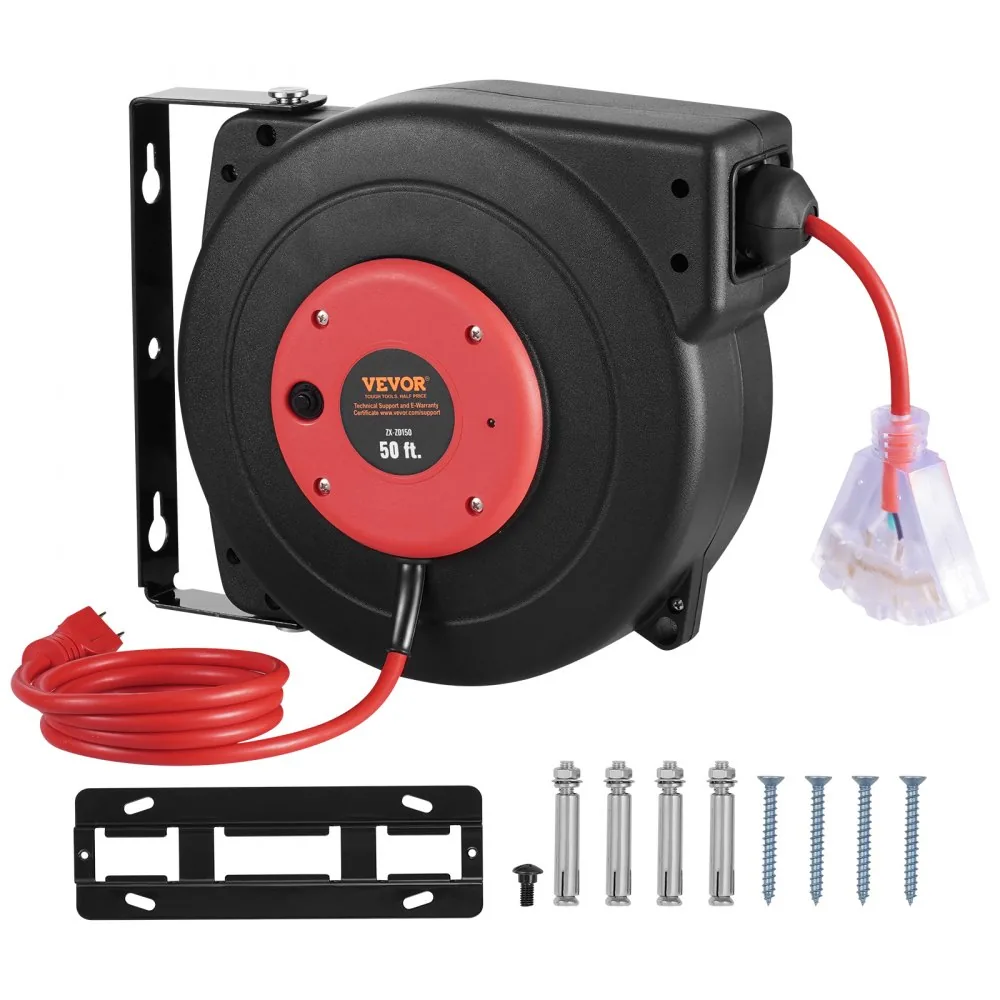 VEVOR Retractable Extension Cord Reel 50 ft Red+Black product image 9