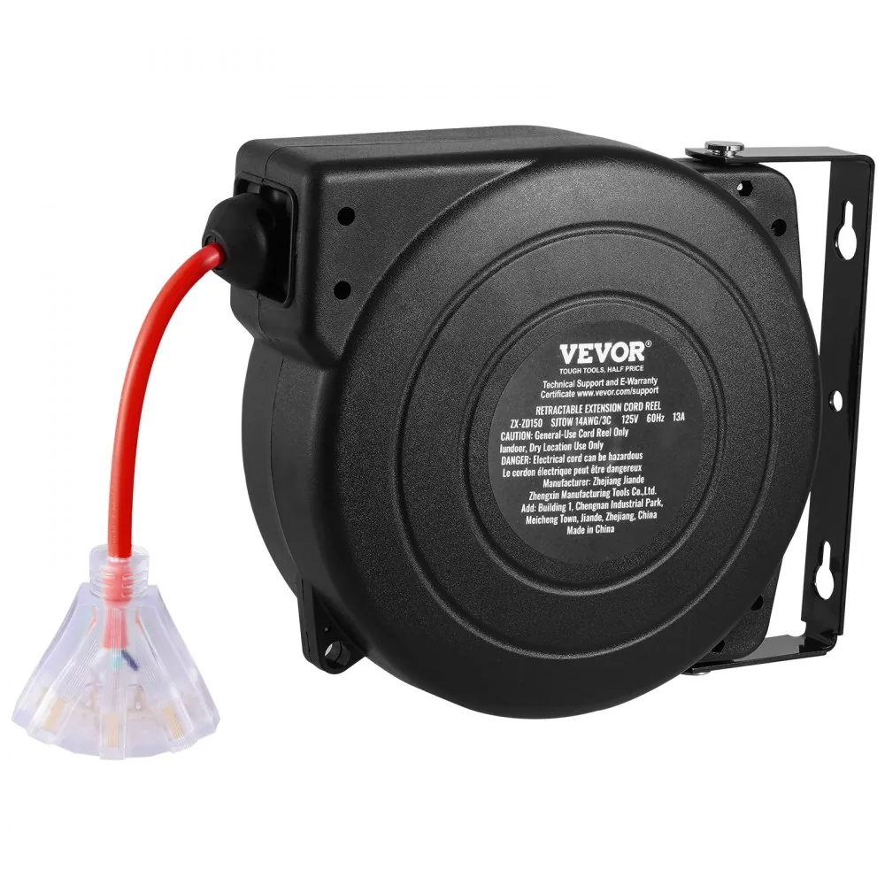 VEVOR Retractable Extension Cord Reel 50 ft Red+Black product image 10