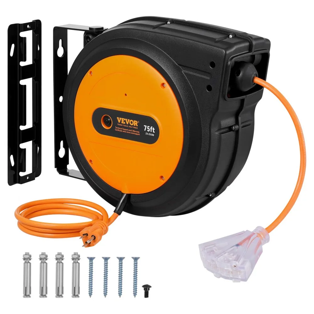VEVOR Retractable Extension Cord Reel 75 ft Orange+Black product image 1