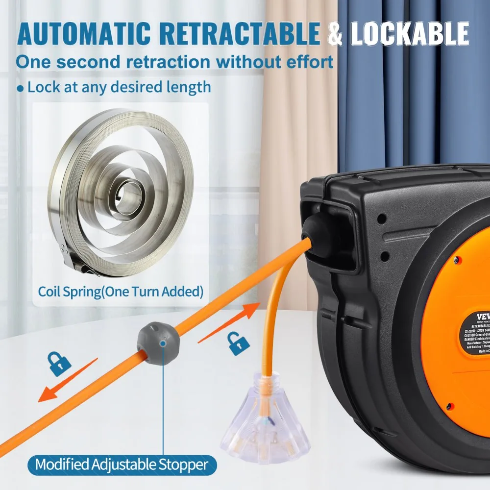 VEVOR Retractable Extension Cord Reel 75 ft Orange+Black product image 5