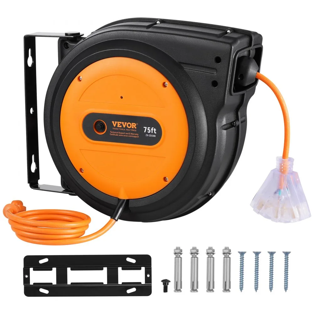 VEVOR Retractable Extension Cord Reel 75 ft Orange+Black product image 9