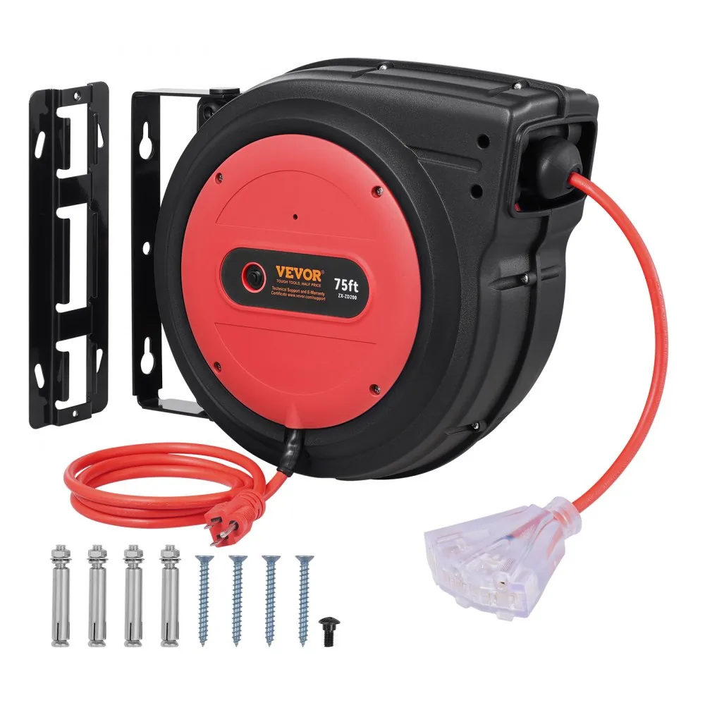 VEVOR Retractable Extension Cord Reel 75 ft Red+Black product image 1